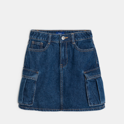 تنورة جينز كارغو، باللون الأزرق، للفتيات